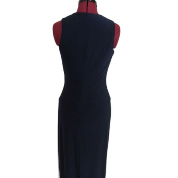Lauren Ralph Lauren Jersey Gown Size 4 Navy Blue Rhinestone Embellishment V-Neck - Picture 4 of 16